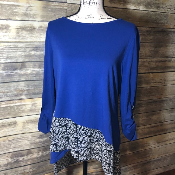 Sheng Fei Ying Tops - Asymmetrical Tunic Tee  Sheer Skirting Overlay